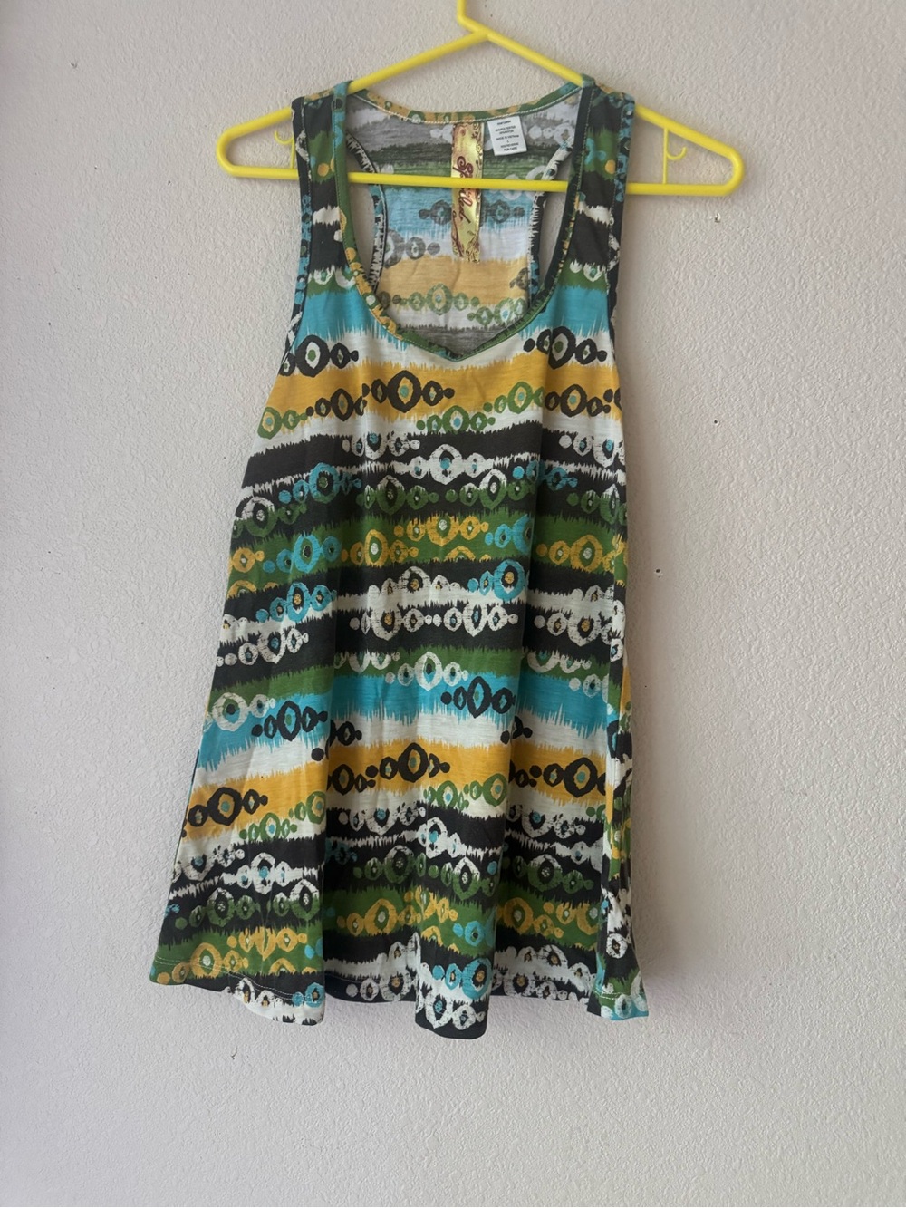 Sleeveless Striped Pattern Swing Tank Top - Teal, Yellow, Green